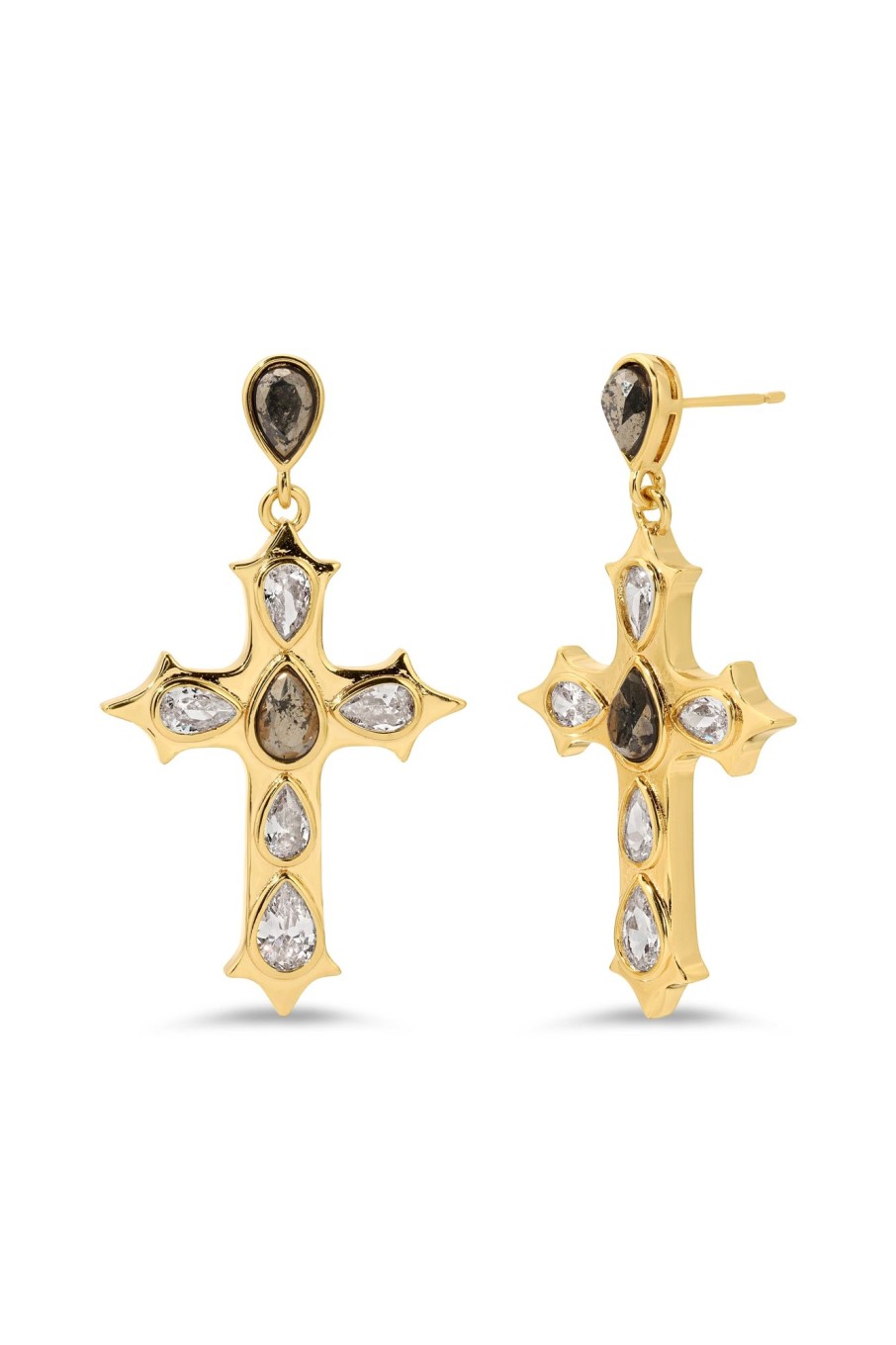 Earrings Lili Claspe | Pyrite Gothic Cross Drop Earrings